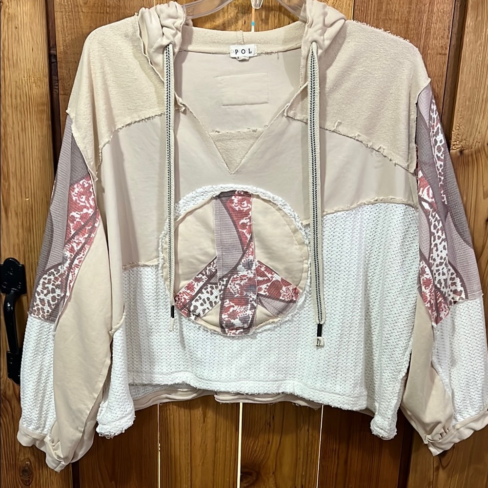 POL PEACE SIGN PATCHWORK HOODIE